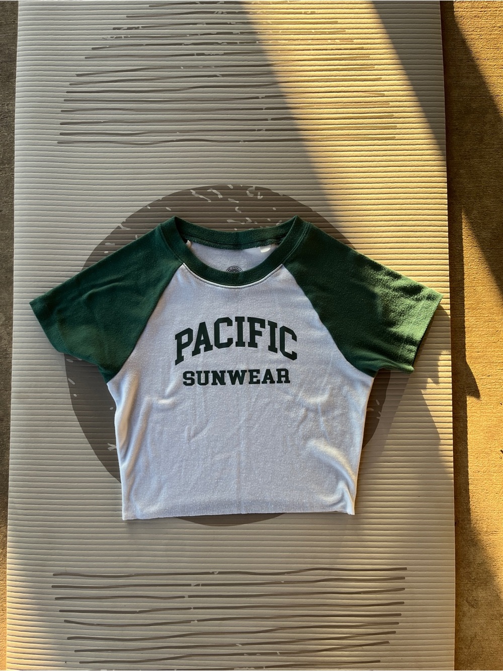 PacSun White Crop Tee with Dark Green Raglan Sleeves